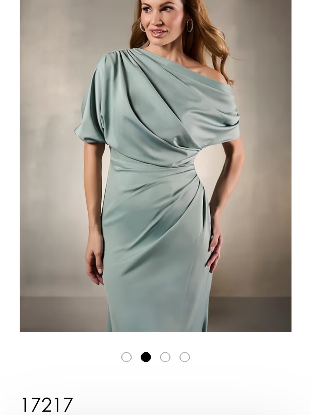 Christina Wu One-Shoulder Floral Gown in Sage